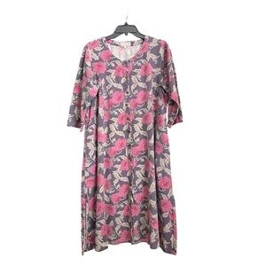 Utsa Shirt Day Dress Womens Size XXL Midi Floral Seam Pockets Side Splits Cotton